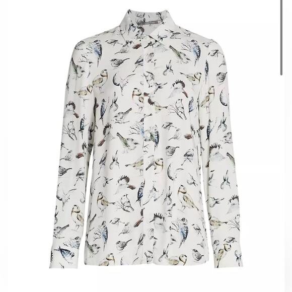 Lela Rose Birds Of A Feather Printed Long-Sleeve Blouse Size 14 - Picture 1 of 13